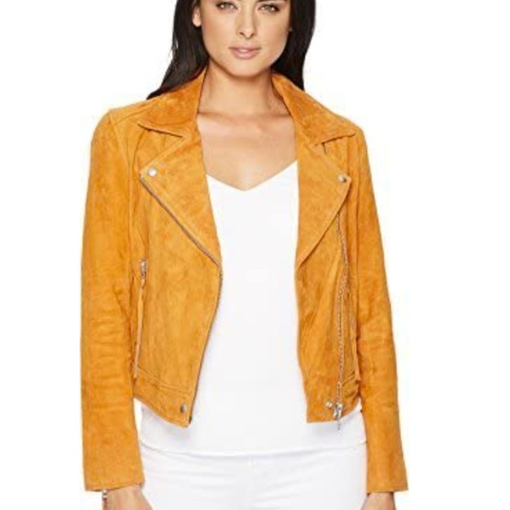 Blank NYC Womens Suede Moto Jacket w/ Fringe